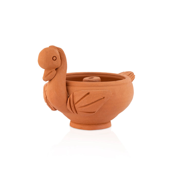 Deepam - 2.75 x 2.5 Inches | Swan Design Lamp / Agal Vilakku / Pooja Diya / Clay Lamp for Home