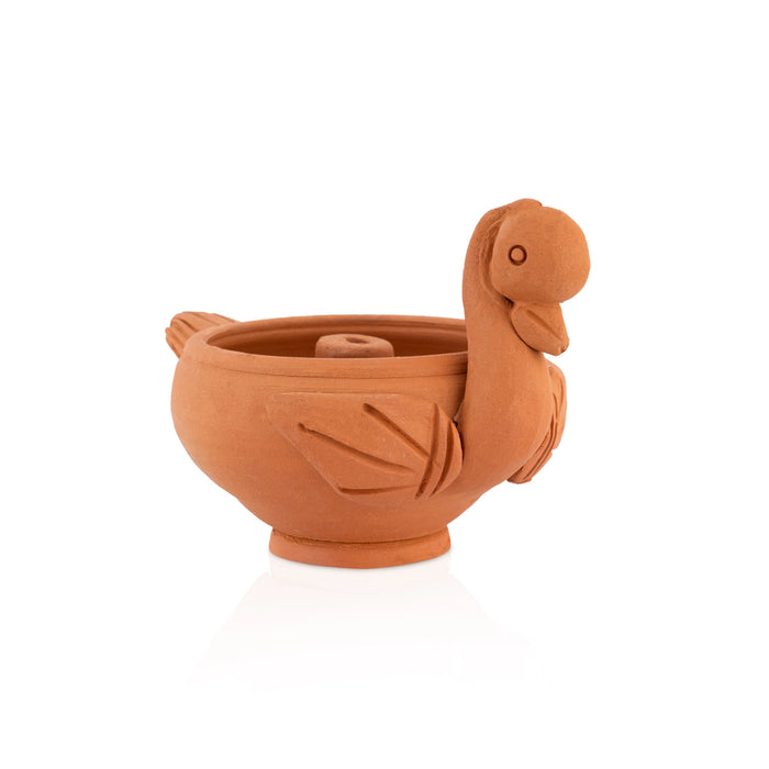 Deepam - 2.75 x 2.5 Inches | Swan Design Lamp / Agal Vilakku / Pooja Diya / Clay Lamp for Home