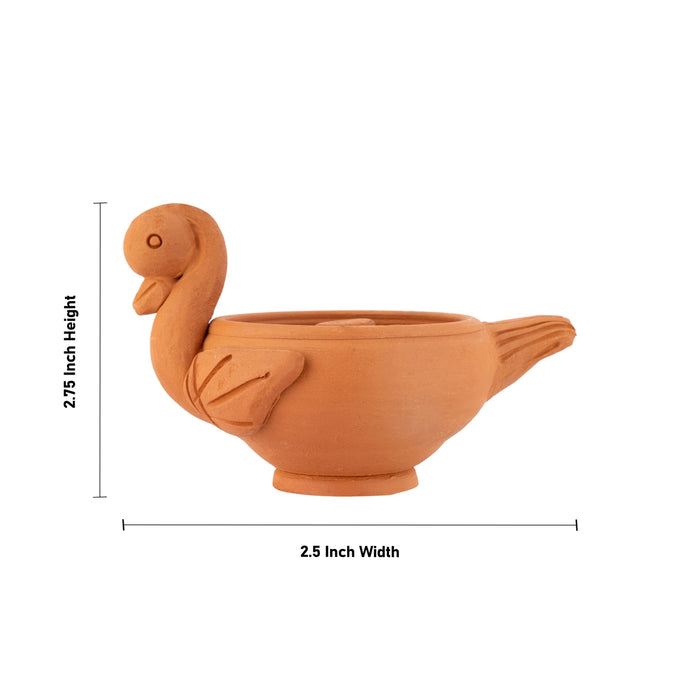 Deepam - 2.75 x 2.5 Inches | Swan Design Lamp / Agal Vilakku / Pooja Diya / Clay Lamp for Home
