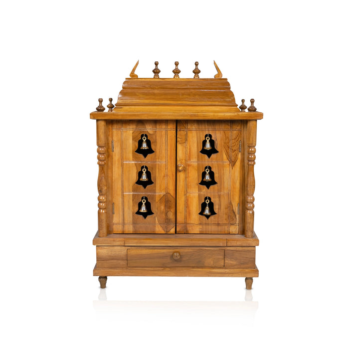 Full Door Mandapam With Leg - 2.5 x 2 x 1 Feet | Wooden Thirukovil with Bell / Pooja Mandir