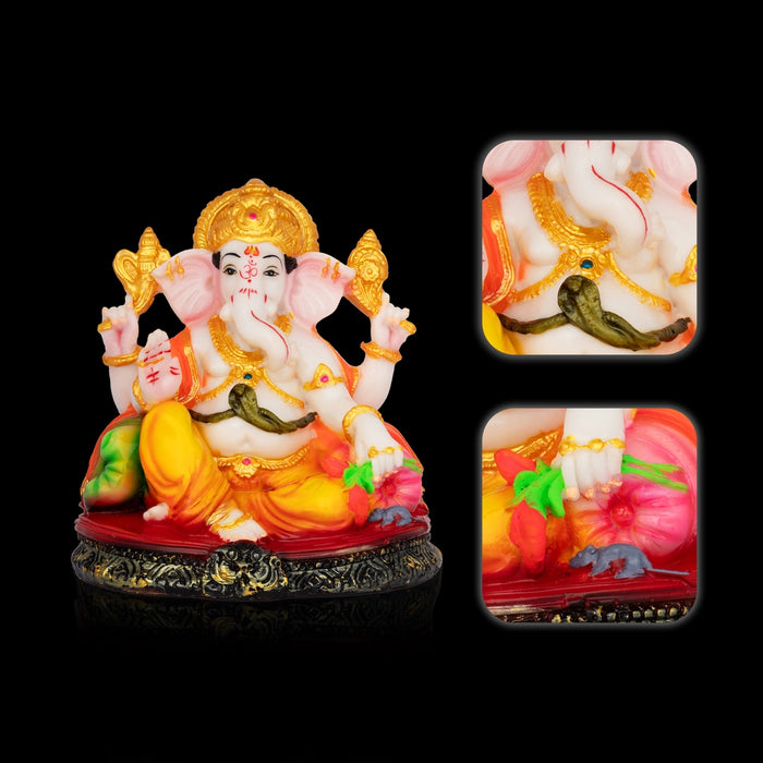Ganpati Sitting On Base Idol - 7 x 5 Inches | Resin Murti/ Vinayagar Statue For Pooja Room