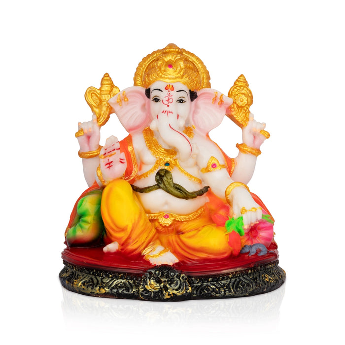 Ganpati Sitting On Base Idol - 7 x 5 Inches | Resin Murti/ Vinayagar Statue For Pooja Room