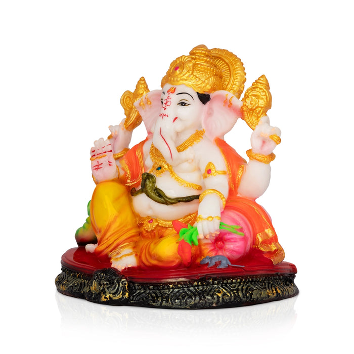 Ganpati Sitting On Base Idol - 7 x 5 Inches | Resin Murti/ Vinayagar Statue For Pooja Room