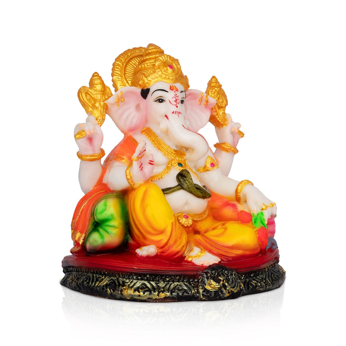 Ganpati Sitting On Base Idol - 7 x 5 Inches | Resin Murti/ Vinayagar Statue For Pooja Room