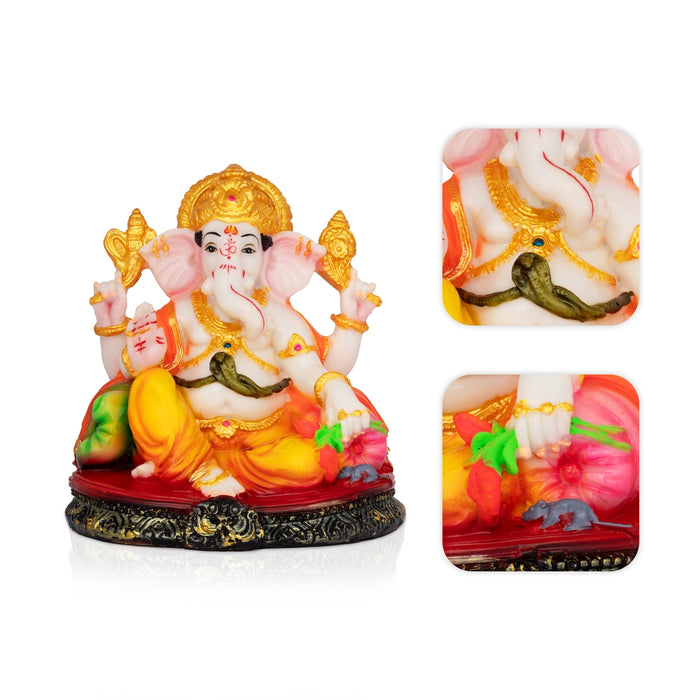 Ganpati Sitting On Base Idol - 7 x 5 Inches | Resin Murti/ Vinayagar Statue For Pooja Room