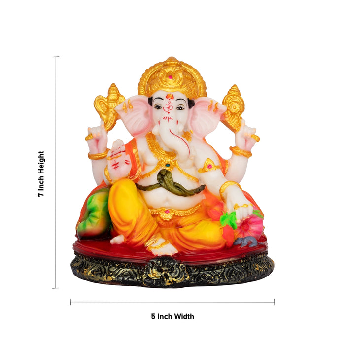 Ganpati Sitting On Base Idol - 7 x 5 Inches | Resin Murti/ Vinayagar Statue For Pooja Room