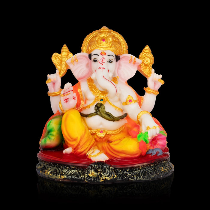 Ganpati Sitting On Base Idol - 7 x 5 Inches | Resin Murti/ Vinayagar Statue For Pooja Room