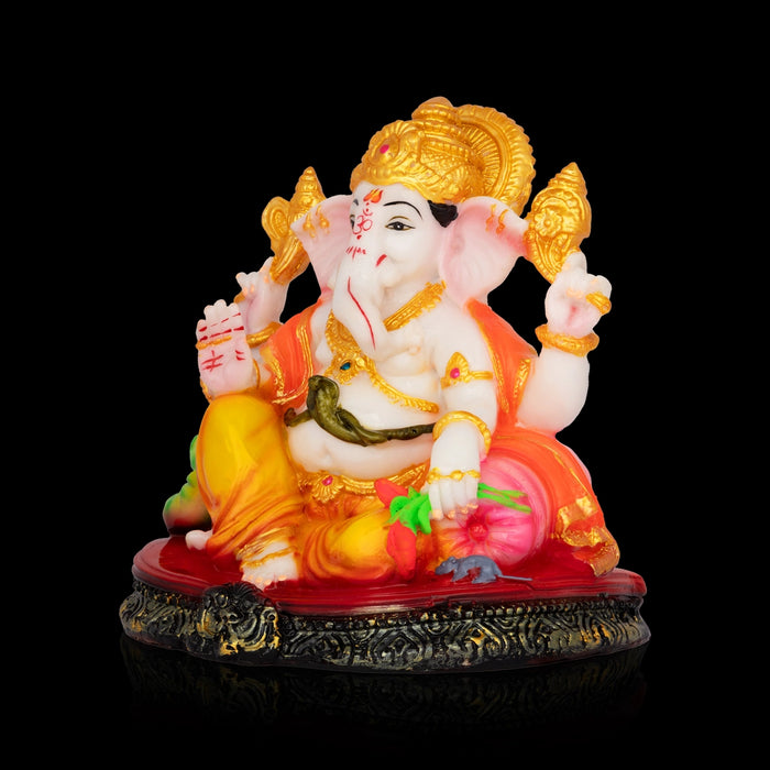 Ganpati Sitting On Base Idol - 7 x 5 Inches | Resin Murti/ Vinayagar Statue For Pooja Room