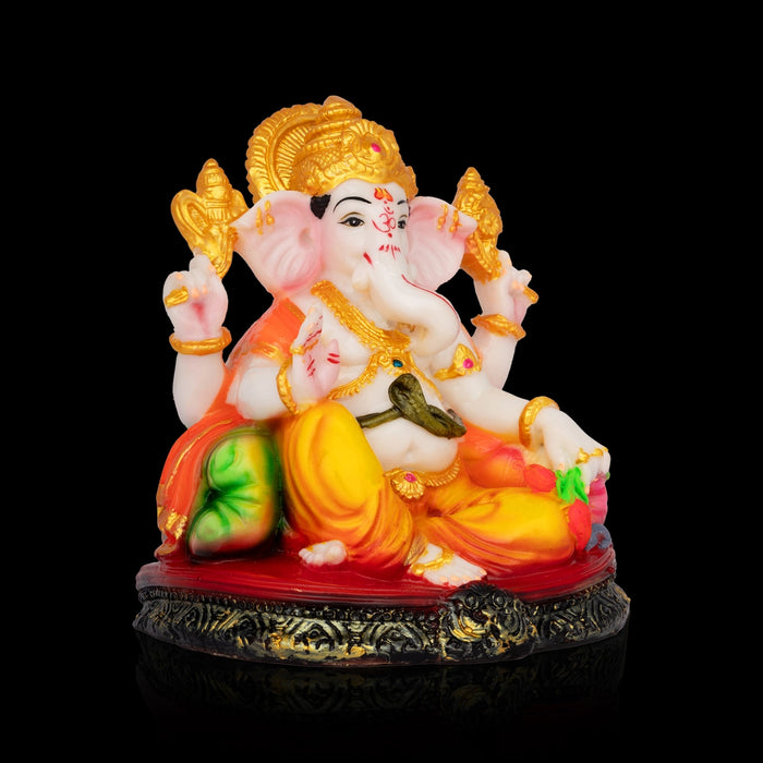 Ganpati Sitting On Base Idol - 7 x 5 Inches | Resin Murti/ Vinayagar Statue For Pooja Room