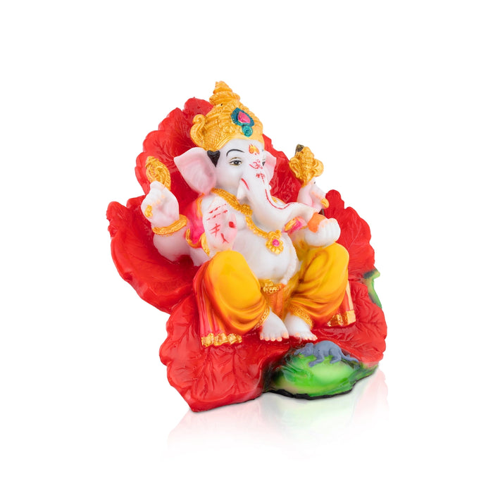Ganesha Sitting On Hibiscus Murti - 6.5 x 7 Inches | Resin Idol/ Ganesha Statue For Pooja Space