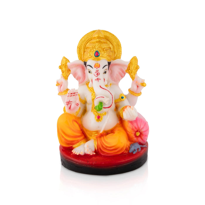 Ganpati Sitting On Base Murti - 7 x 5 Inches | Resin Statue/ Vinayagar Statue For Living Space