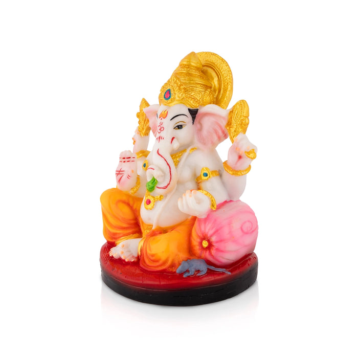 Ganpati Sitting On Base Murti - 7 x 5 Inches | Resin Statue/ Vinayagar Statue For Living Space