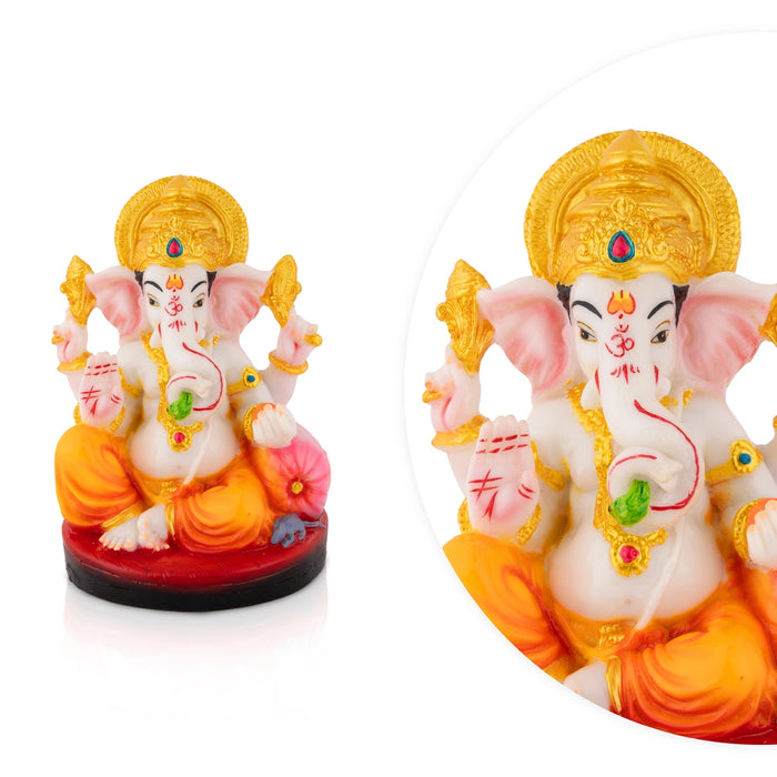 Ganpati Sitting On Base Murti - 7 x 5 Inches | Resin Statue/ Vinayagar Statue For Living Space