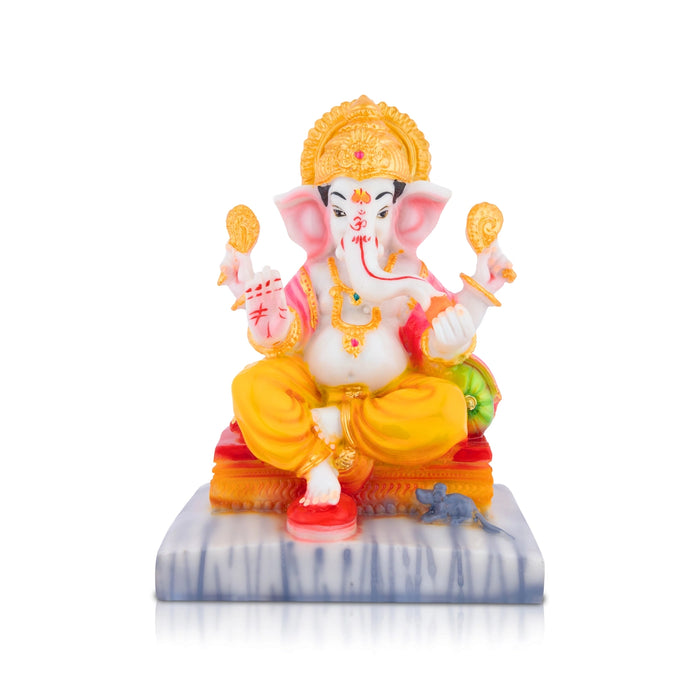 Vinayagar Sitting On Base Idol - 7 x 5 Inches | Resin Statue/ Right Leg Ganpati Murti For Festive Decor