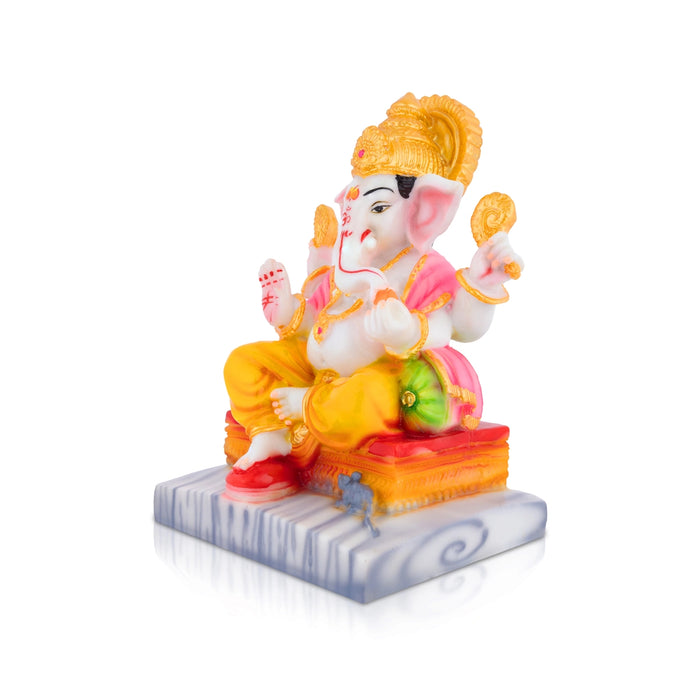 Vinayagar Sitting On Base Idol - 7 x 5 Inches | Resin Statue/ Right Leg Ganpati Murti For Festive Decor