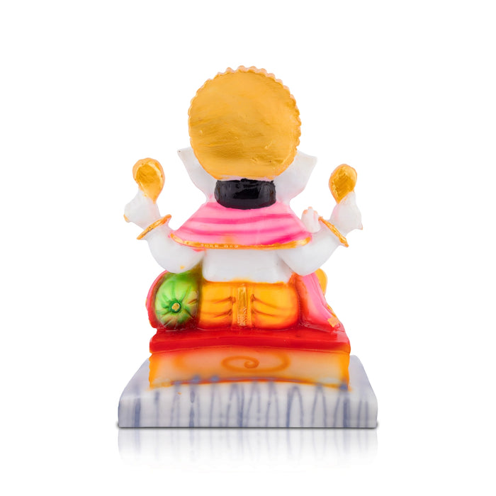 Vinayagar Sitting On Base Idol - 7 x 5 Inches | Resin Statue/ Right Leg Ganpati Murti For Festive Decor