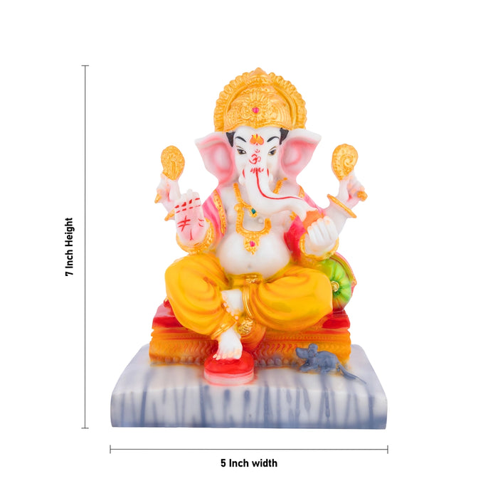 Vinayagar Sitting On Base Idol - 7 x 5 Inches | Resin Statue/ Right Leg Ganpati Murti For Festive Decor