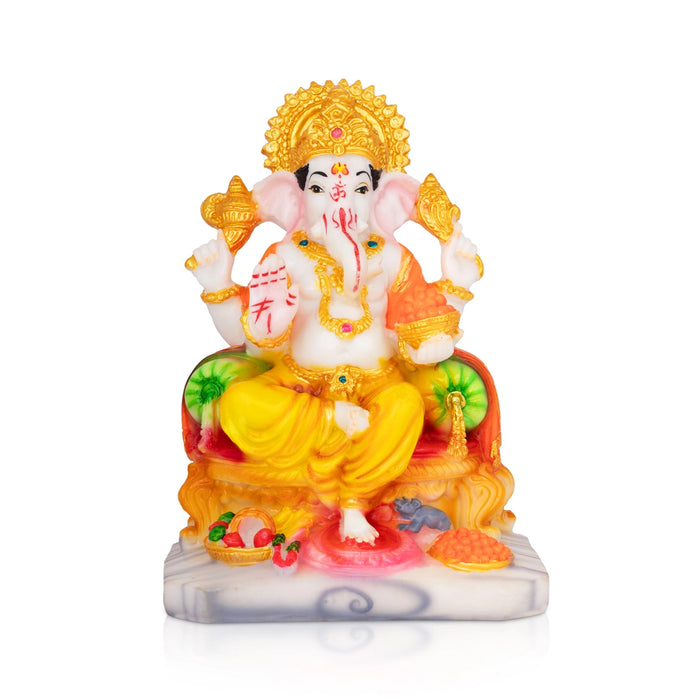 Vinayagar Sitting On Simhasan Idol - 6.5 x 4.5 Inches | Resin Murti/ Ganesha Statue For Pooja Room
