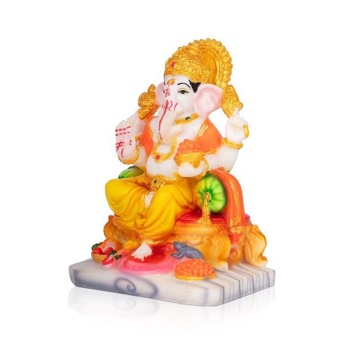 Vinayagar Sitting On Simhasan Idol - 6.5 x 4.5 Inches | Resin Murti/ Ganesha Statue For Pooja Room