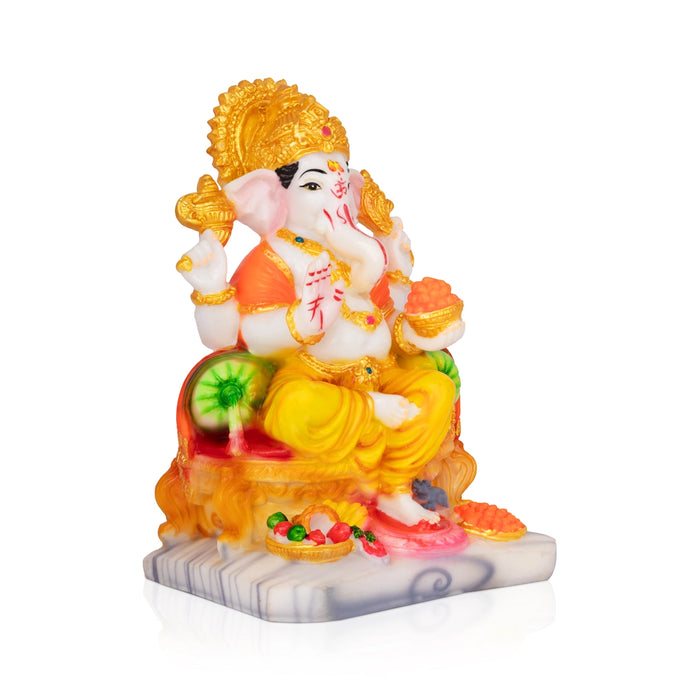 Vinayagar Sitting On Simhasan Idol - 6.5 x 4.5 Inches | Resin Murti/ Ganesha Statue For Pooja Room