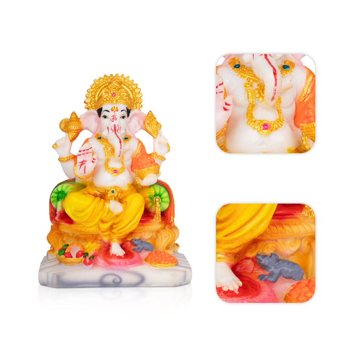 Vinayagar Sitting On Simhasan Idol - 6.5 x 4.5 Inches | Resin Murti/ Ganesha Statue For Pooja Room