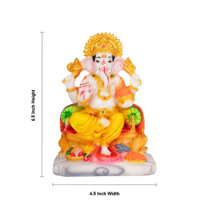 Vinayagar Sitting On Simhasan Idol - 6.5 x 4.5 Inches | Resin Murti/ Ganesha Statue For Pooja Room