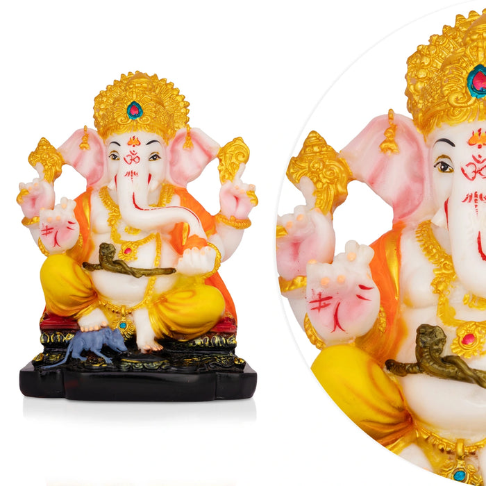 Vinayagar Sitting On Base Murti - 6.5 x 5 Inches | Resin Idol/ Ganpati Statue For Festive Decor