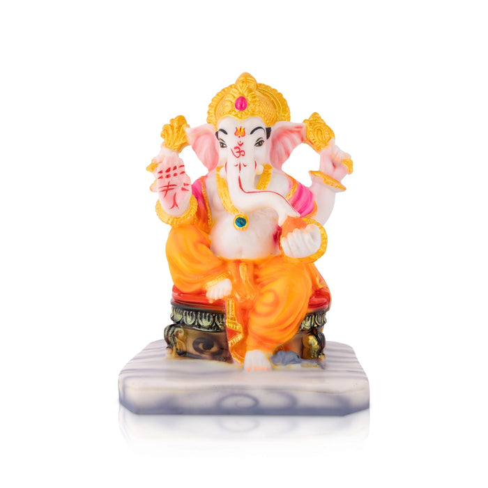 Ganesha Sitting On Base Idol - 6 x 4.5 Inches | Resin Statue/ Left Leg Vinayagar Murti For Living Space