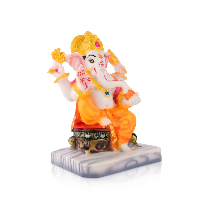 Ganesha Sitting On Base Idol - 6 x 4.5 Inches | Resin Statue/ Left Leg Vinayagar Murti For Living Space