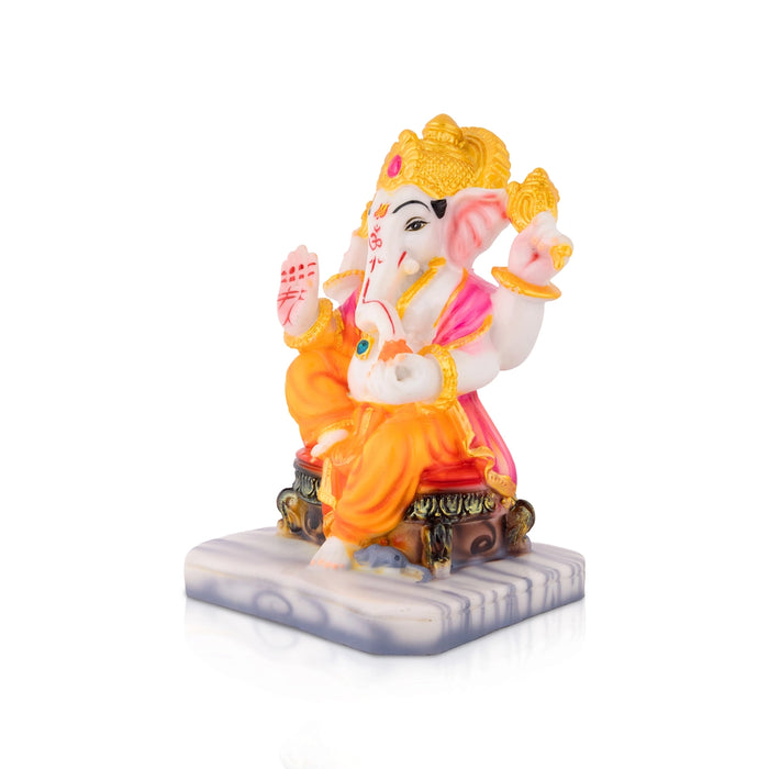 Ganesha Sitting On Base Idol - 6 x 4.5 Inches | Resin Statue/ Left Leg Vinayagar Murti For Living Space