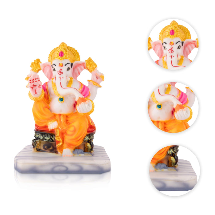 Ganesha Sitting On Base Idol - 6 x 4.5 Inches | Resin Statue/ Left Leg Vinayagar Murti For Living Space