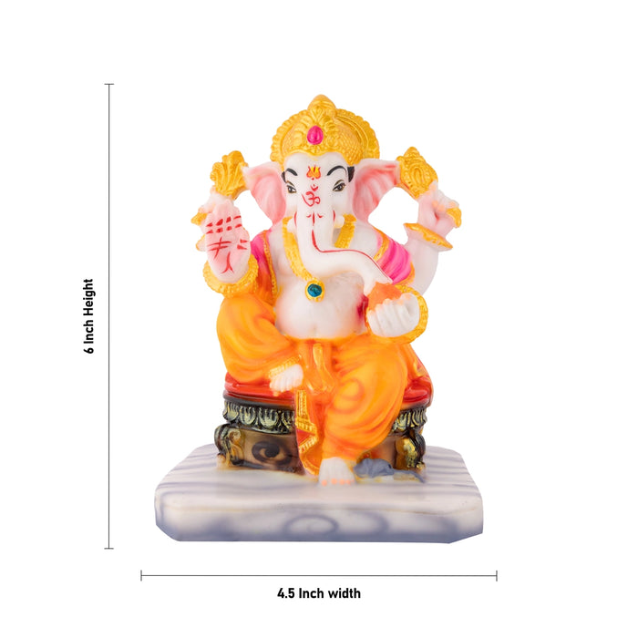 Ganesha Sitting On Base Idol - 6 x 4.5 Inches | Resin Statue/ Left Leg Vinayagar Murti For Living Space