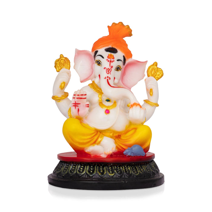Mukut Ganesha Sitting On Round Base Idol - 7 x 4.75 Inches | Resin Statue/ Ganpati Murti For Home & Pooja