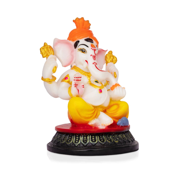Mukut Ganesha Sitting On Round Base Idol - 7 x 4.75 Inches | Resin Statue/ Ganpati Murti For Home & Pooja