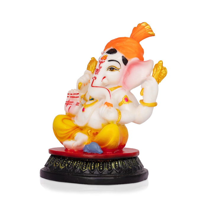 Mukut Ganesha Sitting On Round Base Idol - 7 x 4.75 Inches | Resin Statue/ Ganpati Murti For Home & Pooja