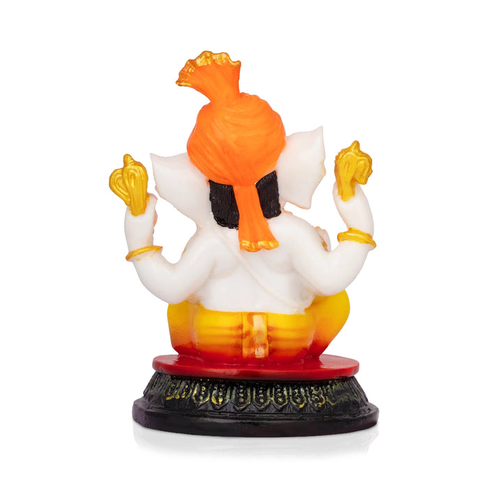 Mukut Ganesha Sitting On Round Base Idol - 7 x 4.75 Inches | Resin Statue/ Ganpati Murti For Home & Pooja