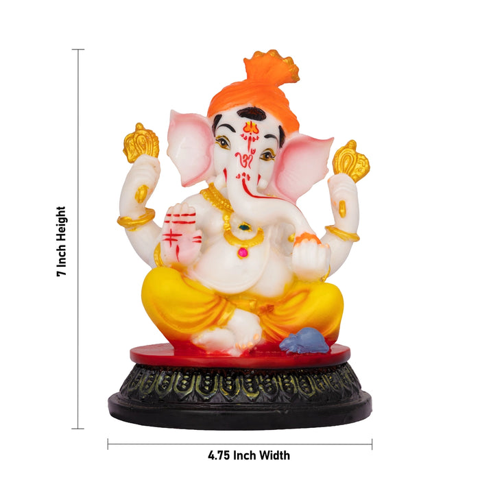 Mukut Ganesha Sitting On Round Base Idol - 7 x 4.75 Inches | Resin Statue/ Ganpati Murti For Home & Pooja
