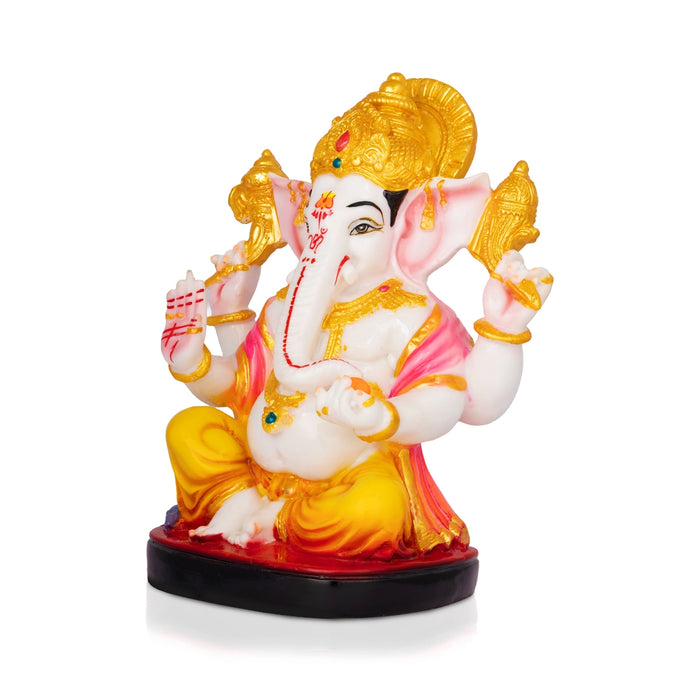 Vinayagar Sitting On Round Base Murti - 9 x 7 Inches | Resin Idol/ Ganpati Statue For Pooja Room