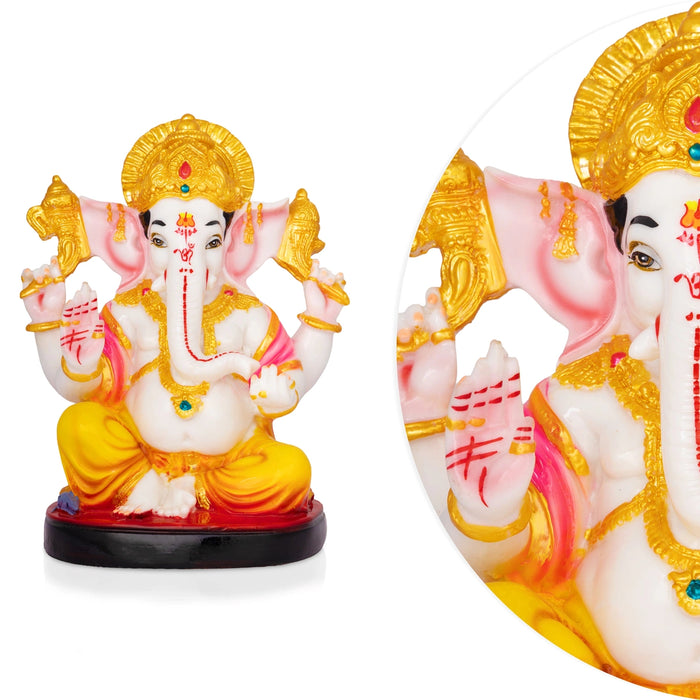 Vinayagar Sitting On Round Base Murti - 9 x 7 Inches | Resin Idol/ Ganpati Statue For Pooja Room