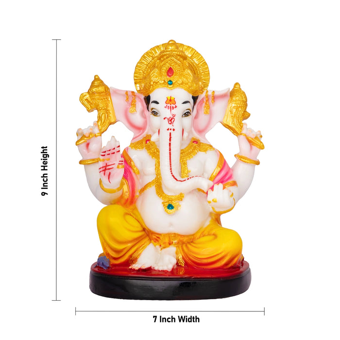 Vinayagar Sitting On Round Base Murti - 9 x 7 Inches | Resin Idol/ Ganpati Statue For Pooja Room