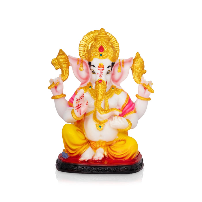 Ganpati Murti - 9 x 7 Inches | Resin Statue/ Decorative Seated Ganesha Idol with Crown For Festive Decor