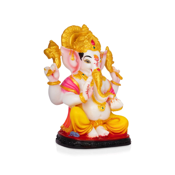 Ganpati Murti - 9 x 7 Inches | Resin Statue/ Decorative Seated Ganesha Idol with Crown For Festive Decor