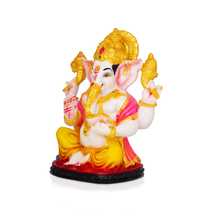 Ganpati Murti - 9 x 7 Inches | Resin Statue/ Decorative Seated Ganesha Idol with Crown For Festive Decor