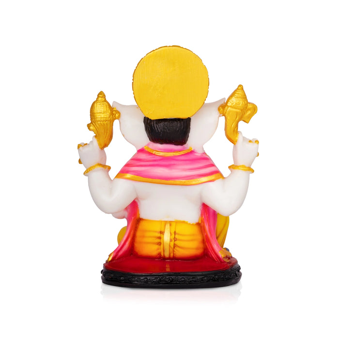 Ganpati Murti - 9 x 7 Inches | Resin Statue/ Decorative Seated Ganesha Idol with Crown For Festive Decor