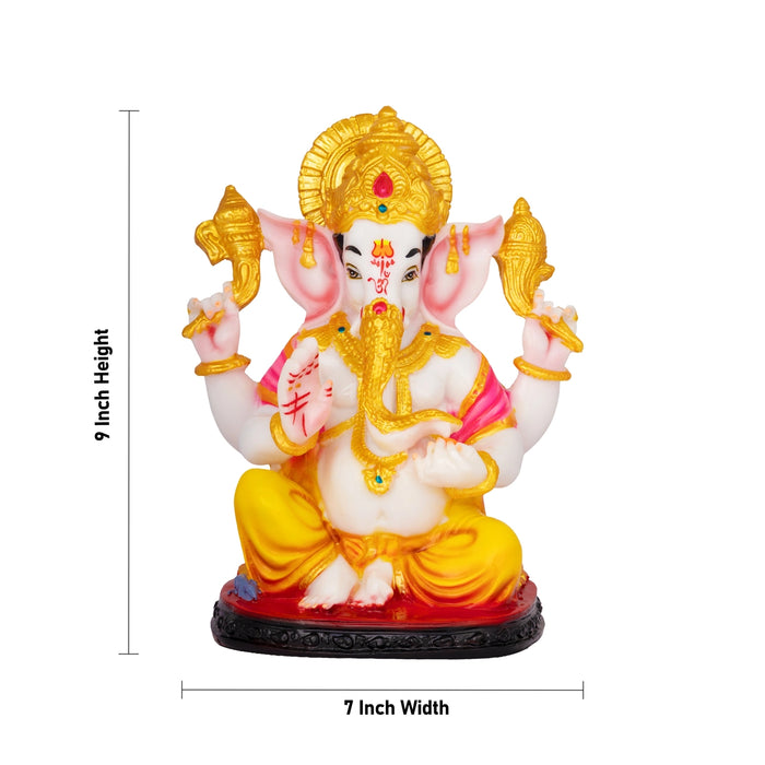 Ganpati Murti - 9 x 7 Inches | Resin Statue/ Decorative Seated Ganesha Idol with Crown For Festive Decor