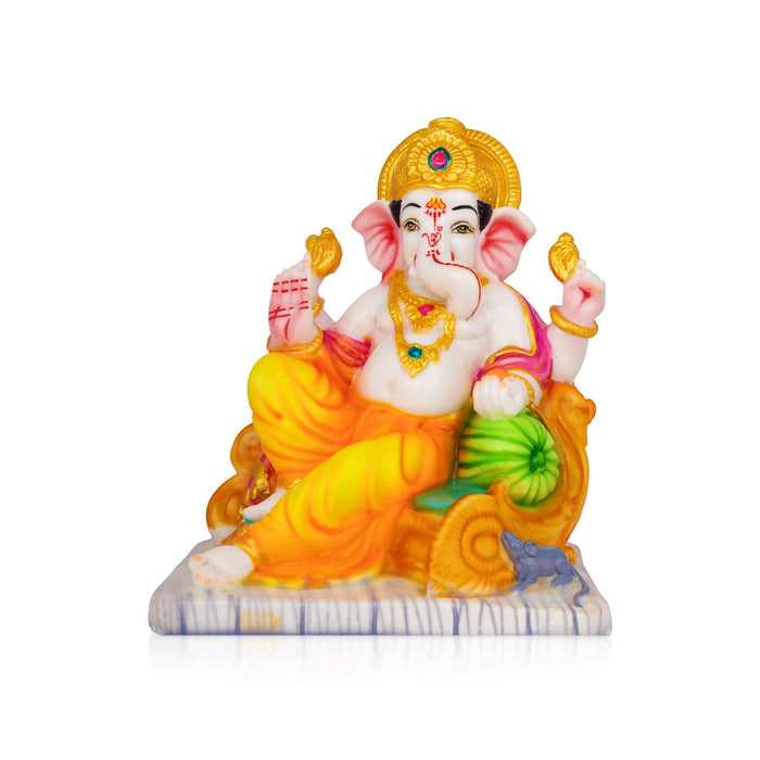 Ganesha Sitting On Simhasan Murti - 9 x 8 Inches | Resin Idol/ Vinayagar Statue For Home & Pooja space