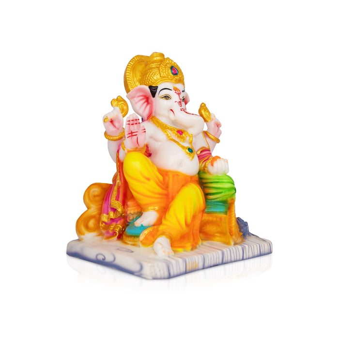 Ganesha Sitting On Simhasan Murti - 9 x 8 Inches | Resin Idol/ Vinayagar Statue For Home & Pooja space
