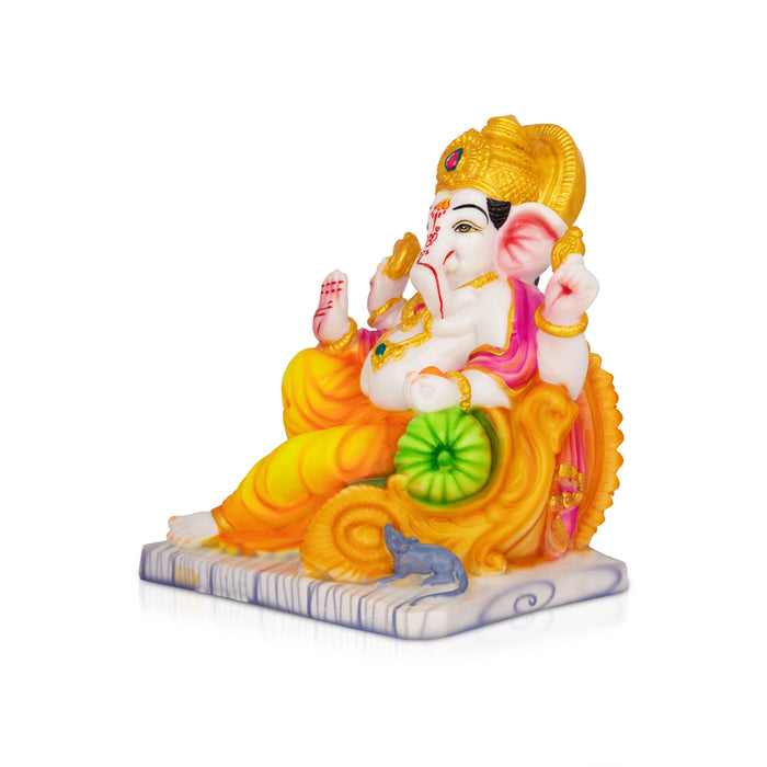 Ganesha Sitting On Simhasan Murti - 9 x 8 Inches | Resin Idol/ Vinayagar Statue For Home & Pooja space