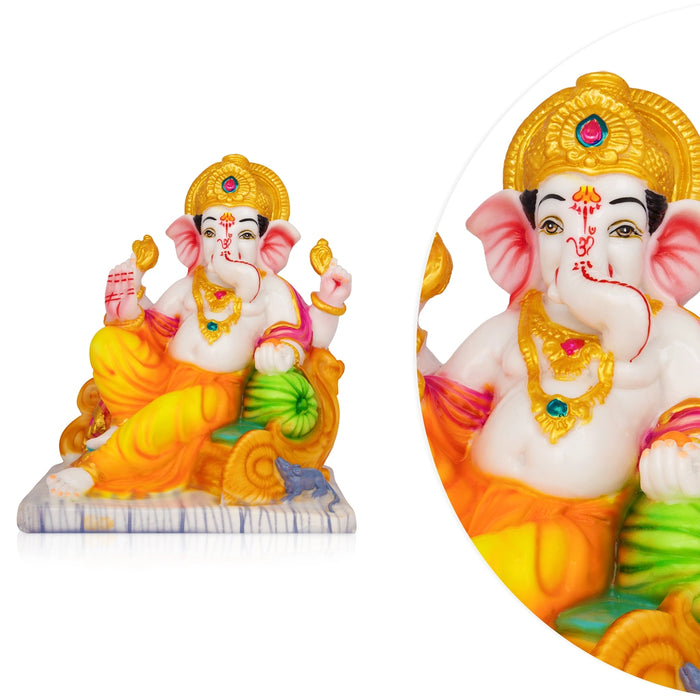 Ganesha Sitting On Simhasan Murti - 9 x 8 Inches | Resin Idol/ Vinayagar Statue For Home & Pooja space