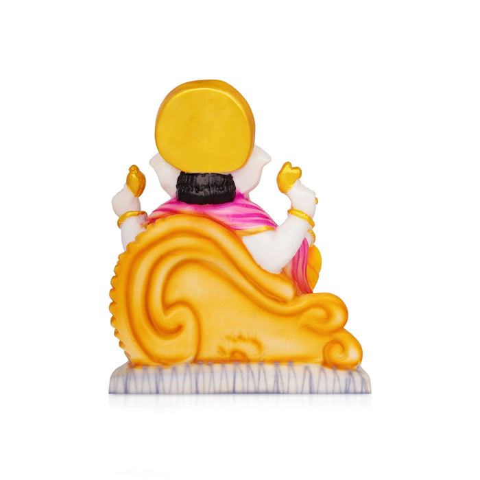 Ganesha Sitting On Simhasan Murti - 9 x 8 Inches | Resin Idol/ Vinayagar Statue For Home & Pooja space